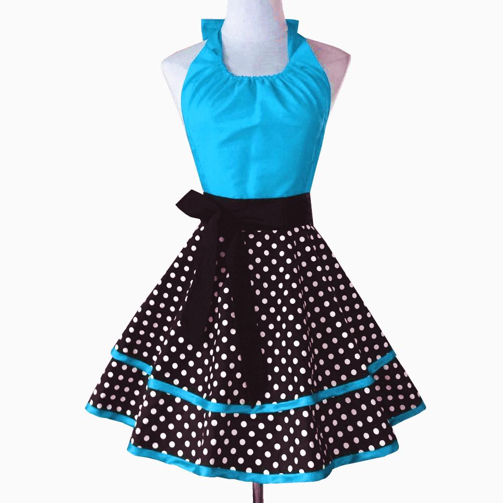 Cotton Polka Dot Print Apron Kitchen Cooking Painting Nail Art Baking Maid Work Skirt