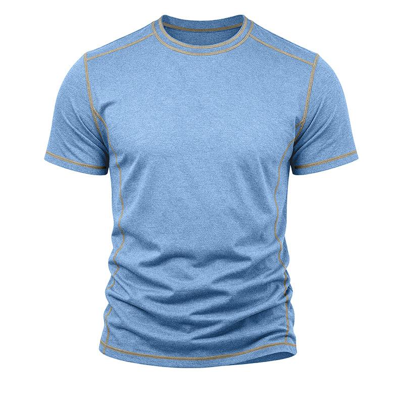Men's Summer Short Sleeve T-Shirt Round Neck Patchwork Retro American Style Casual Tops