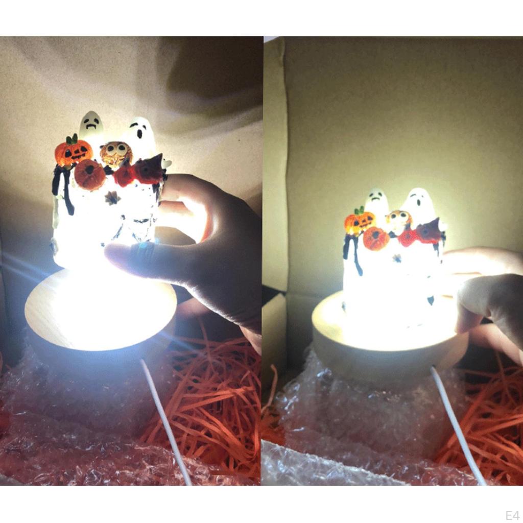 70mm Wooden Lighted Base Stand Round Lamp Night Light Holder for DIY Crystal Acrylic Board