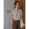 French Simple Casual V-neck Rose Embroidery Texture Short-sleeved T-shirt Women's Summer Temperament Thin Versatile Top