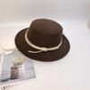 New Leather Rope Flat-top Woolen Top Hat Women's Autumn and Winter Temperament Elegant and Fashionable Versatile Flat-brimmed Felt Hat Men's Stage