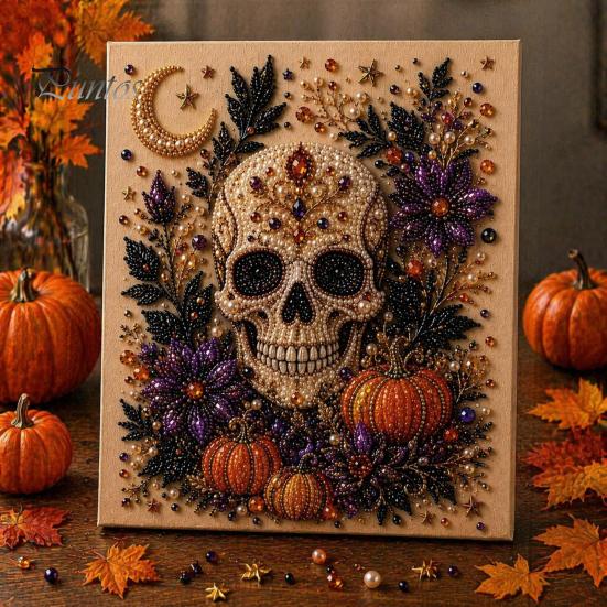 Handmade Holiday Gift Ideas Halloween Faux Pearl Art DIY Kit, Spooky Cute 3D Beads Painting Crafts, Creative Home Decor Projects Gothic Ghost Pumpkin