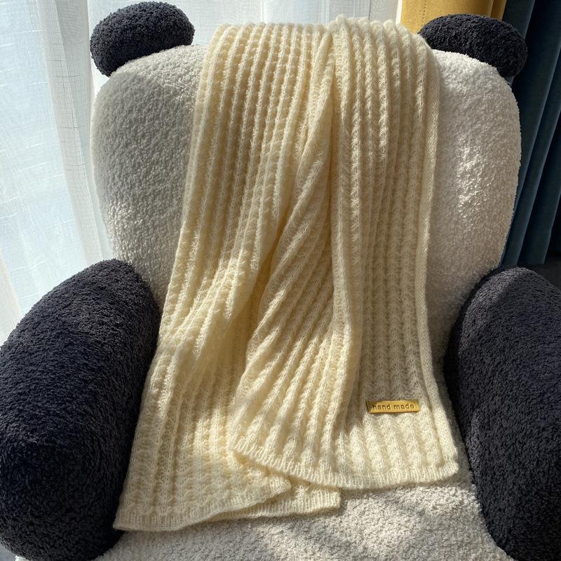 New solid color handmade gift Christmas scarf women's winter thickened versatile knitted wool scarf men
