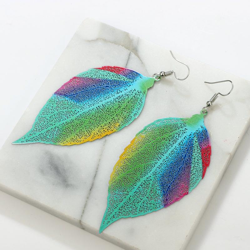 Women Fashion Creative Bohemian Multicolor Leaf Pandant Earrings Gifts