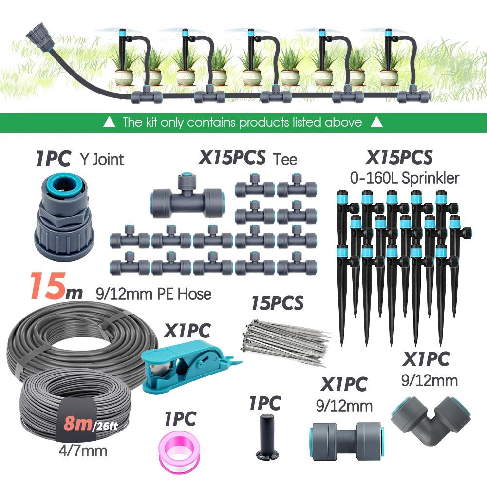 3/8" Bubbler 360° Adjustable Sprinkler Tee Quick Connect Drip Watering SprayersGarden Irrigation Watering System 9/12mm PE Hose