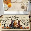 1pc WELCOME Halloween Costume Dog Dead Tree Pumpkin Bat Printed Door Mat, Cute Style Halloween Theme Decorative Floor Mat, Flannel Material, 1.02cm Th