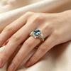 New European and American, ring inlaid with sea blue zircon versatile Internet celebrity women's jewelry, fashionable small