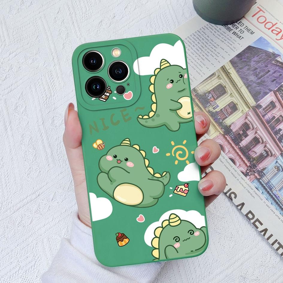 

Чехлы для Apple iPhone 11 12 13 14 15 Pro Max X XS XR SE 6 7 8, чехол с милым динозавром, жидкий мягкий силиконовый противоударный противоударный чехол для iPhone, бампер iPhone 12