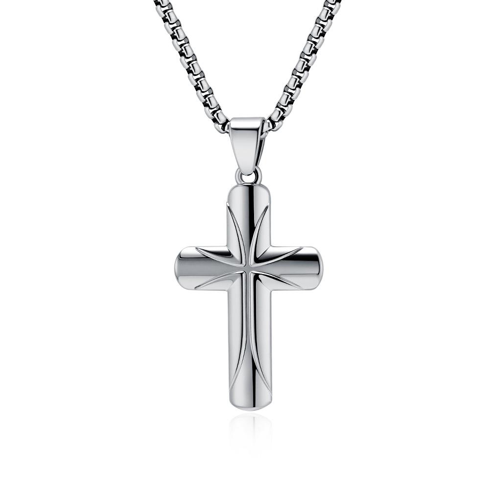 Simple Titanium Steel Cross Necklace Men s and Women s Niche Design High-end Stainless Steel Pendant 60CM