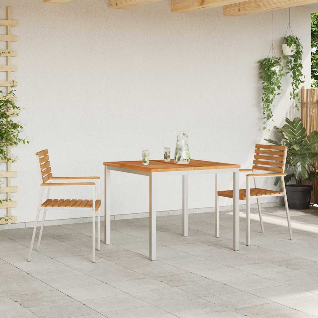 Garden Chair 2 Pcs Solid Teak Wood and Stainless Steel