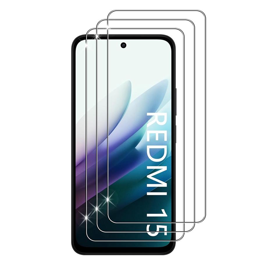 3-Pack Screen Protector for Redmi 15C 15 5G/4G Tempered Glass Cellphone Screen Protector, 9 Hardness HD Clear Anti-Scratch Bubble-Free Protector Film