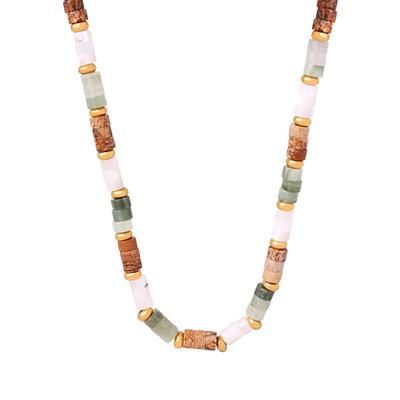 Bohemian Natural Stone Beaded Round Bead Necklace Titanium Steel Empress Dowager Personality Versatile Temperament Sweet Girl Jewelry