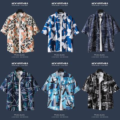 Camisa floral de praia de manga curta moda camiseta masculina verão seção fina solta ins tendência retro havaí jaqueta casual camisa