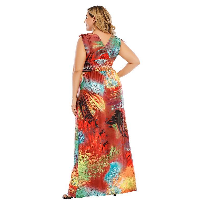 Plus-size Women's Dress Printed Elastic Halter Dress