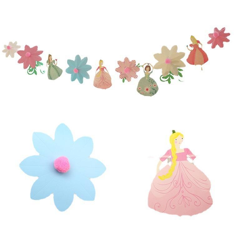 

Girl Little Princess Birthday Party Background Decoration Little Fairy Pulling Flag Flower Pom Pom Ballet Girl Pulling Flower Princess pulls the flag 1
