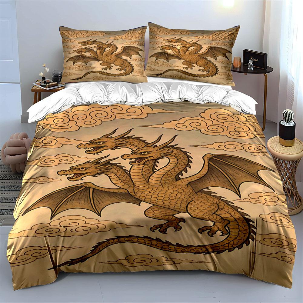 Golden Three-headed Dragon. Bedding Sets Duvet Cover Sets Duvet Covers Pillowcases(1 * Duvet Cover 2 * Pillowcases Without Duvet Insert)