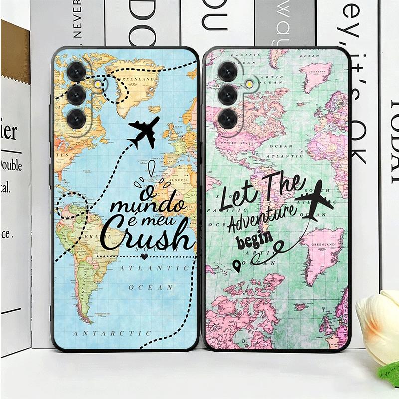 Travel Map Artistic Pattern Soft Phone Case for Samsung A17 A37 A57 A16 A26 A36 A56 A15 A25 A35 A55 A14 A24 A34 A54 A13 A23 A33