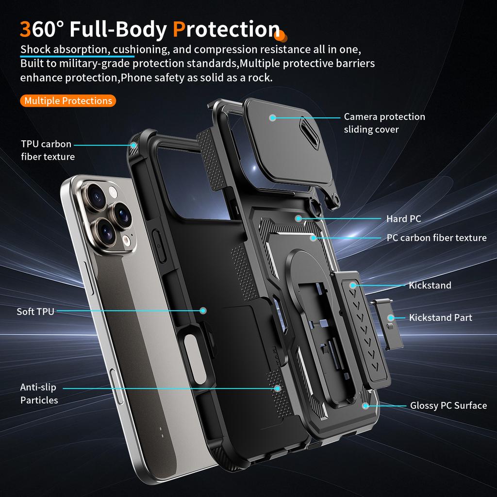 Military Heavy Protective Stand Armor Case for Iphone 17 Pro Max Air 16 Plus Iphone17 Iphone16 Ip17 for Iphone 17 Phone Bag
