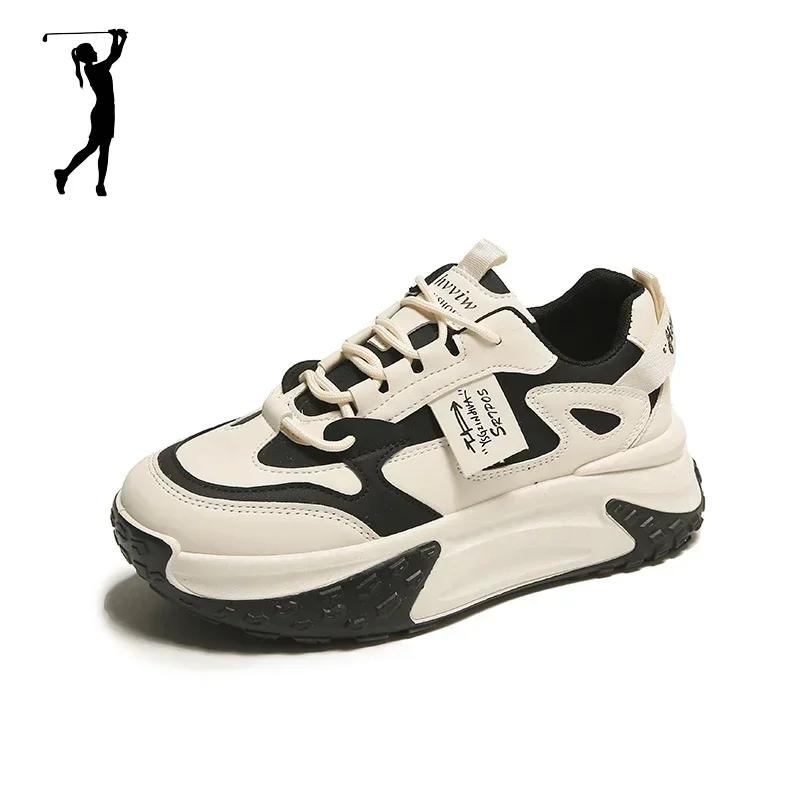 

Увеличивающие рост на 5 см подошва Женские уличные туфли для гольфа Черно-белые Повседневные кроссовки для гольфа для девочек 35 чёрный