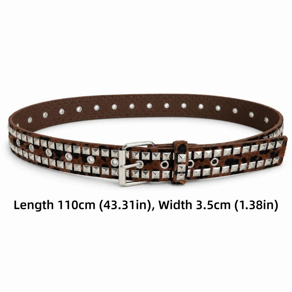 Adjustable Studded Punk Belt Pin Buckle PU Leather Belt Bohemian Leopard Print Belt For Women Men