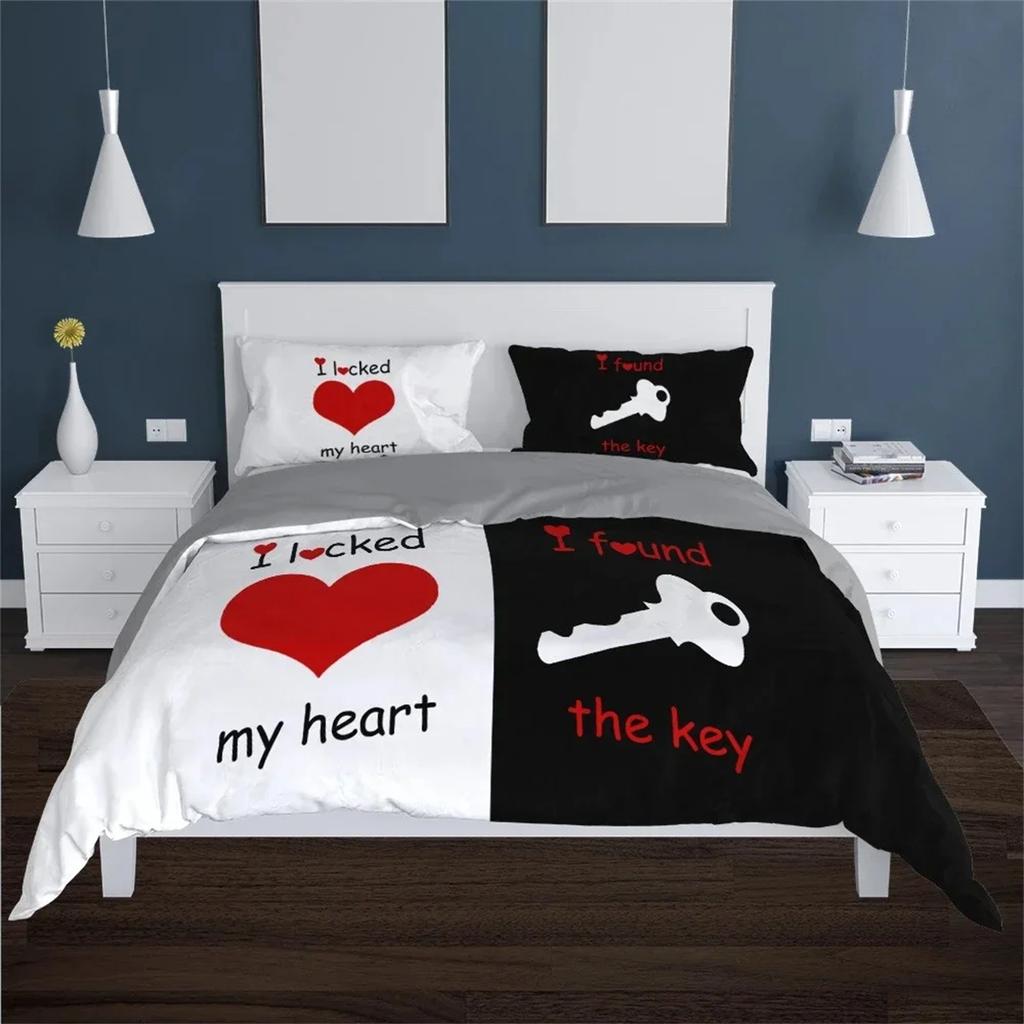 3D Print Couples Modern Duvet Cover Queen King Size Crown Bedding Set Black White Bed Cover For Double Bed 2pcs Adult BedroomSet
