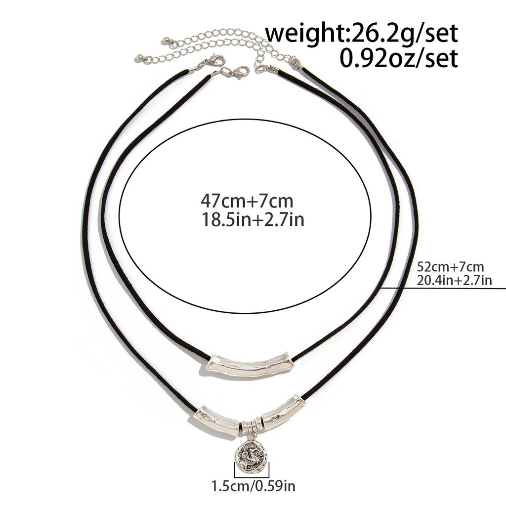 PuRui Fashion 2Pcs/Set Black Simple Korean Velvet Alloy Necklace Adjustable Rope Chain Men Daily Y2K Zircon Accessories Gift