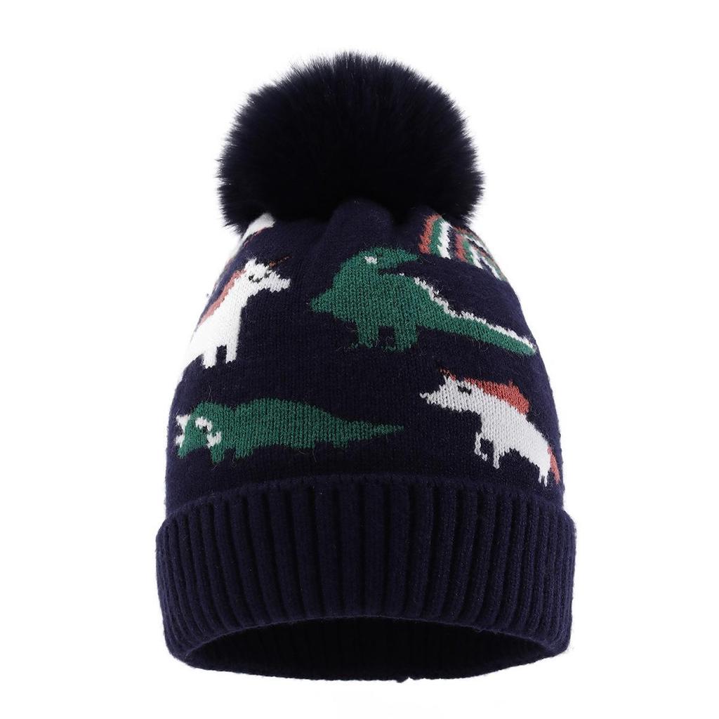 Children's Cute Dinosaur Fleece-Lined Knitted Wool Hat for Autumn & Winter