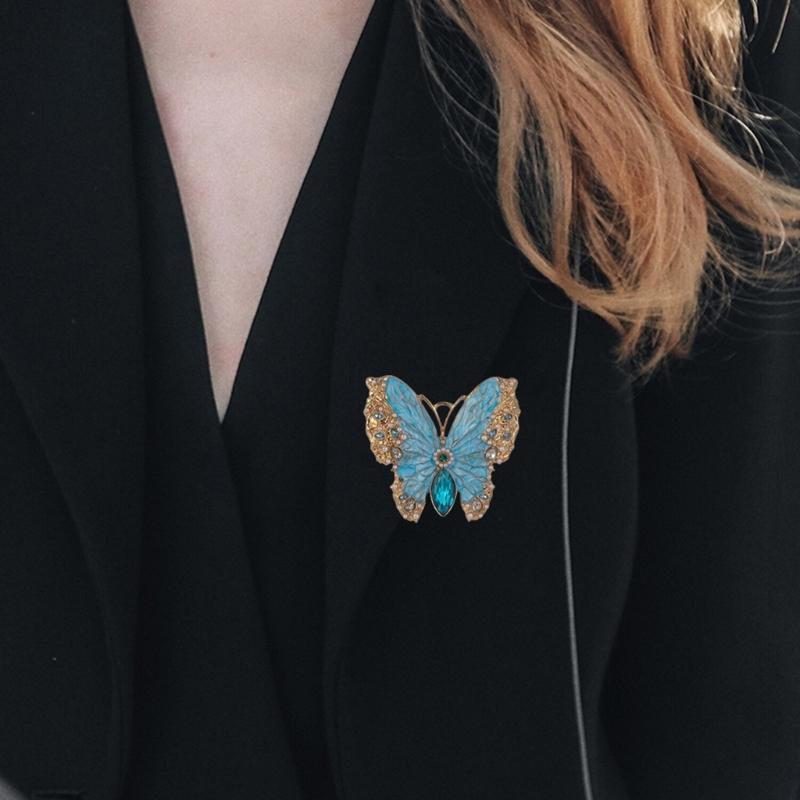 Elegant Butterfly Brooch Rhinestones Crystals Enamel Pin for Trendy Women Wedding Party Dress Jewelry Gifts Accessory