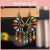 Bohemian Peacock Earrings With Resin Gems For Women Summer Fashion