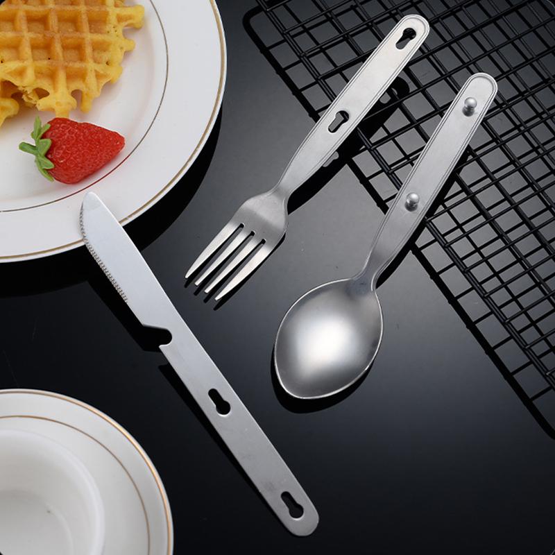 3Pcs Portable Stainless Steel Tableware Fold Knife Fork Spoon Utensil Set Travel Outdoor Dinnerware Camping Cooking Flatware