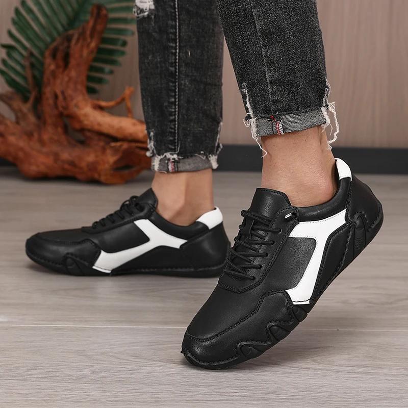 Handmade Leather Casual Men Shoes Breathable Comfortable Soft Sole Luxury Fashion Men's sneakers Tennis Outdoor Driving loafer