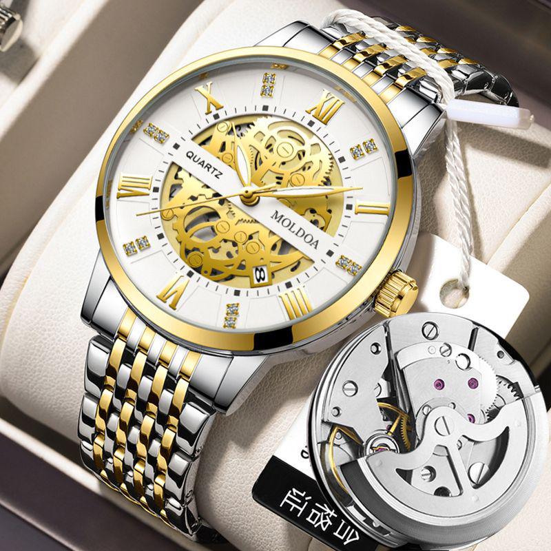 Herren Trendige Wasserdichte Automatische Mechanische Uhr mit Leuchtanzeige und Kalender