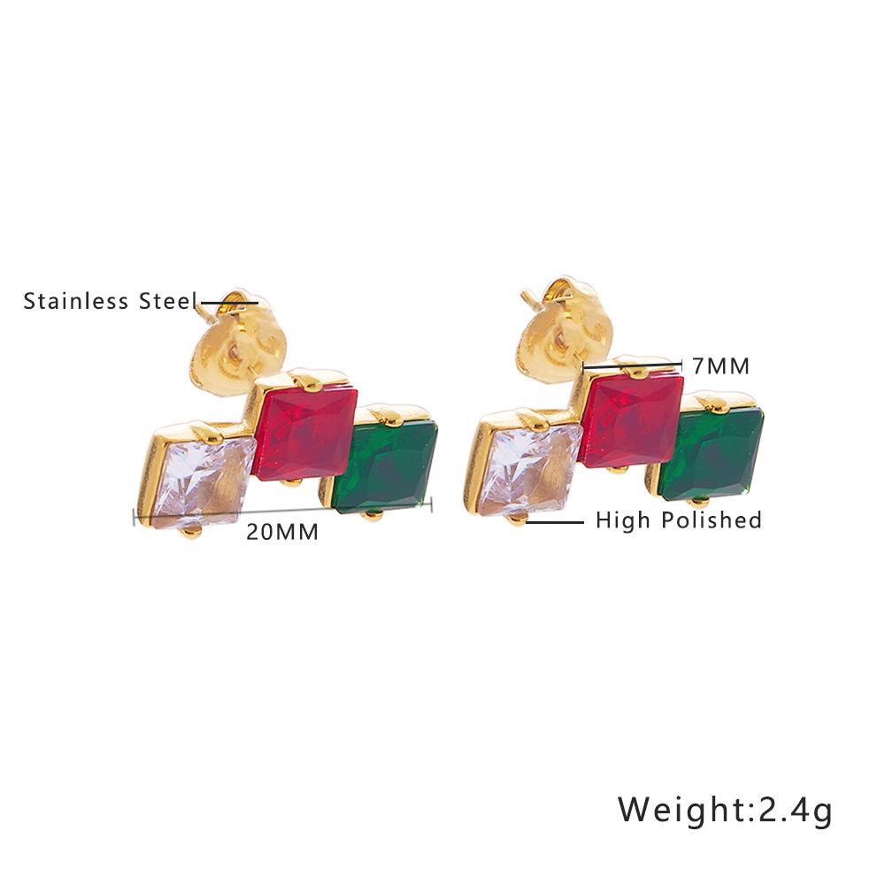 Exquisite Geometric Zirconium & Titanium Stud Earrings with Colored Accents