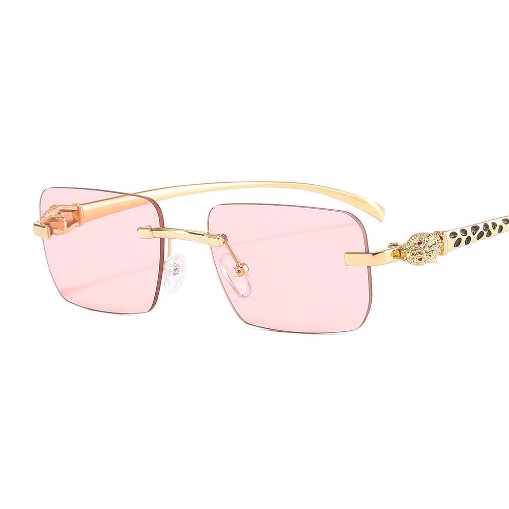 Vintage Rimless Small Square Sunglasses Women Men Luxury Brand Designer Metal Leopard Head Sun Glasses for Travel Driving