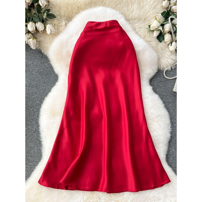 Fashion Adult Lady like Woman Classy Mid Length Long Length Mermaid Dress Satin