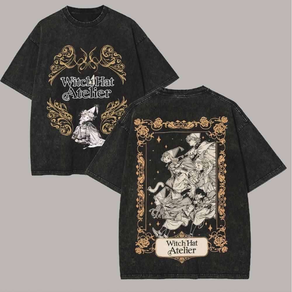 Heksenhoed Atelier Coco Qifrey Grafisch T-shirt Vintage Gewassen Anime Merchandise Harajuku Unisex Oversized Katoen Korte Mouw Tee Tops