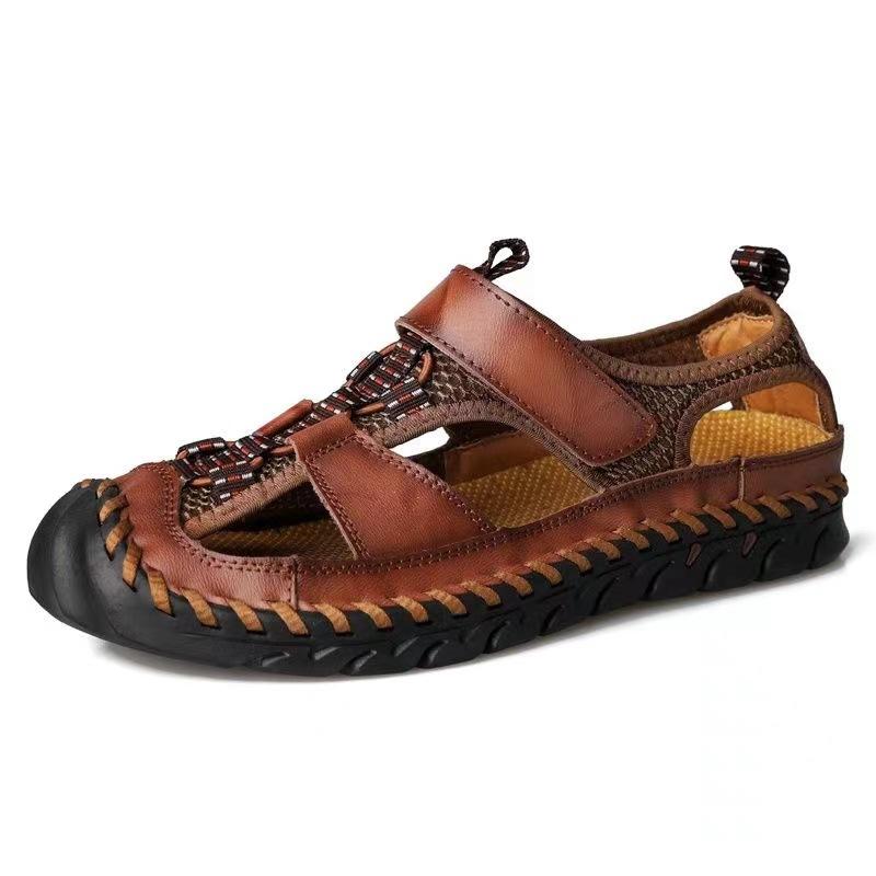 Fashion Summer Sandals Leather Breathable Men Beach Shoes Luxury Outdoor Casual Sandals Man Wading Shoes Non-slip Comfort Slippers
