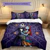 3pcs Halloween Jack Sally Skull Duvet Cover Set for Dorm Room Guest Room Decor, Soft Breathable, Not Comforter Set