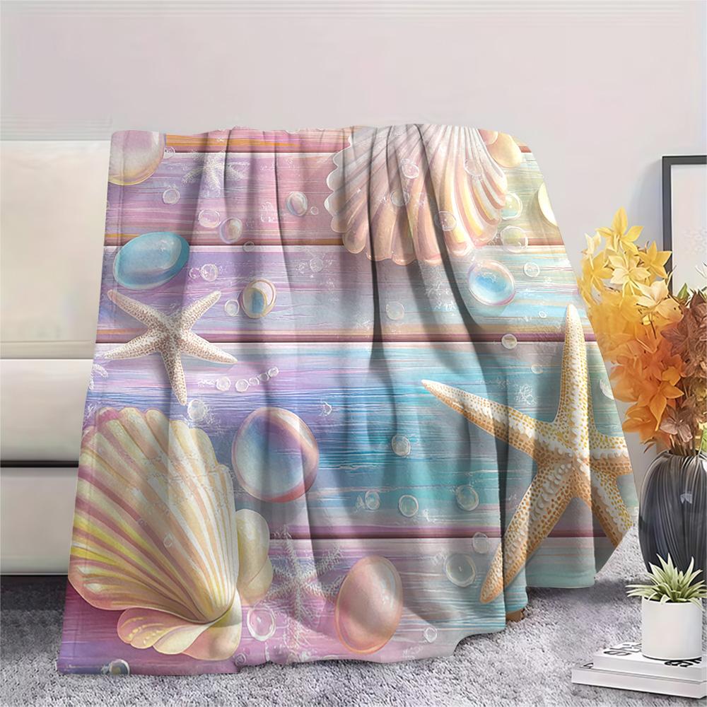 Starfish Shell Print Flannel Blanket, High quality Comfortable for All Seasons, Home Decor, Warmth and Comfort, Perfect for Christmas Gifts