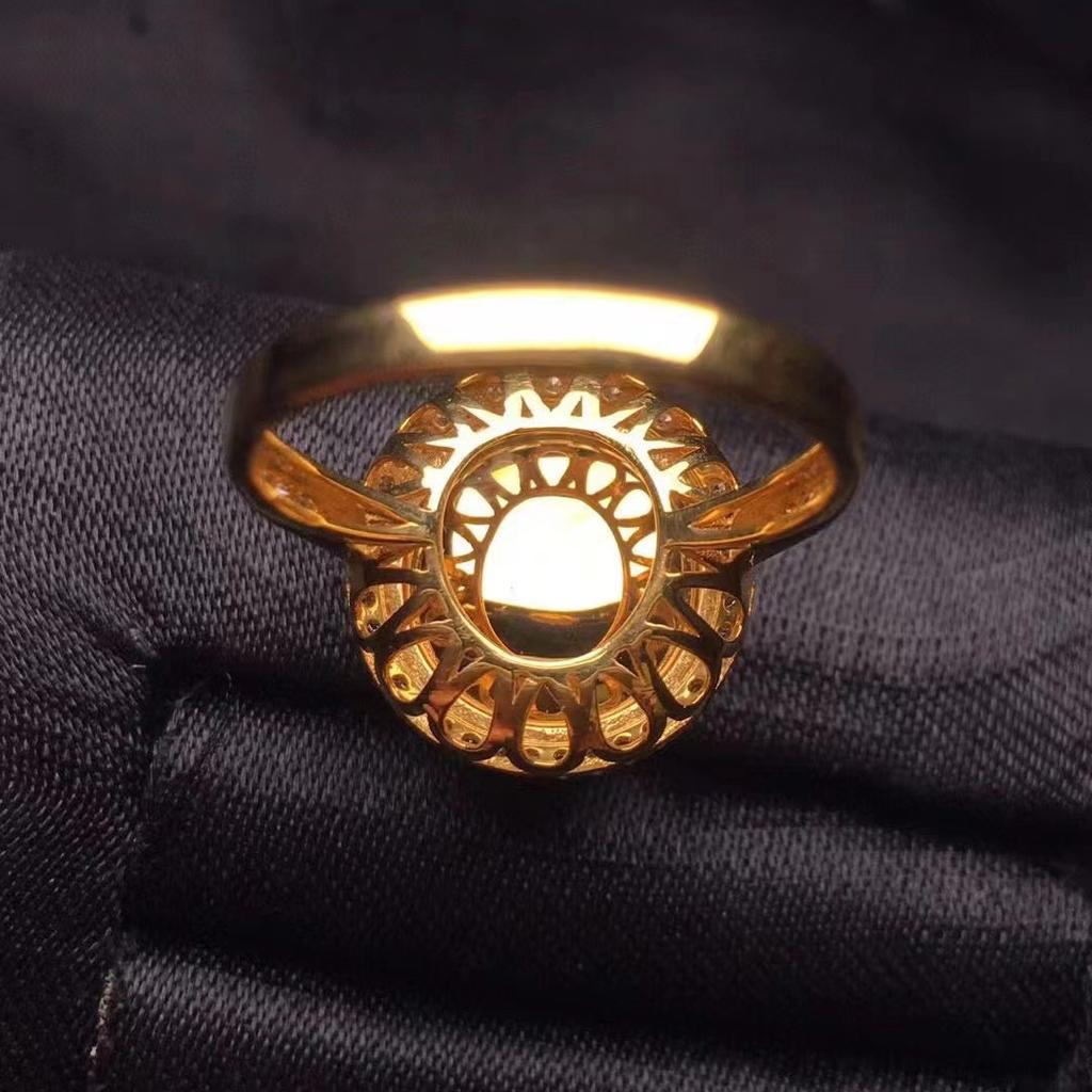 Fashionable Natural Ice Chalcedony Yellow Rings for Women Simple Retro Classic Egg Face Ring Banquet Jewelry Adjustable Opening