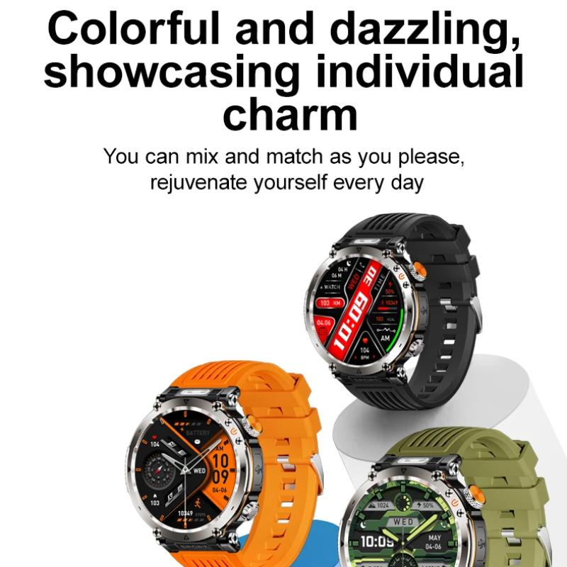 New 5ATM Waterproof Smart Watch Men 600mAh Outdoor SmartWatch GPS Compass Heart Rate LED Flashlight Bluetooth Call Sports Smartwatch