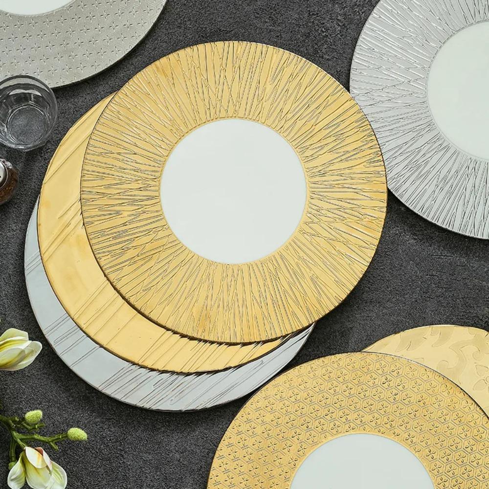 11.8 Inch Plated Gold and Silver Ceramic Plate Serving Plate Steak Tray Dessert Tray Molecular Cooking Tableware Dinner Plates