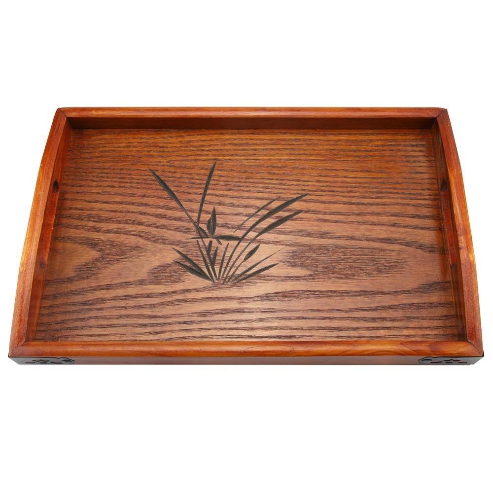 Wooden Wood Serving Tray With Handle Tea Serving Tray Chinese Style Food Tray  Breakfast Serving