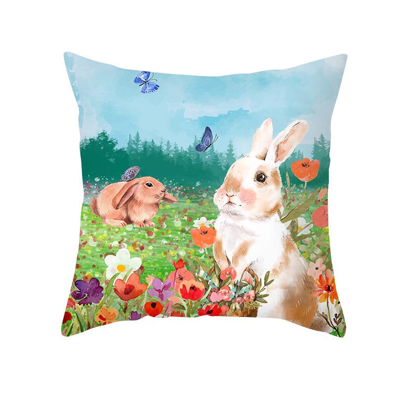 New Easter Pillowcase Watercolor Flowers Rabbit Home Pillow Cushion Cover