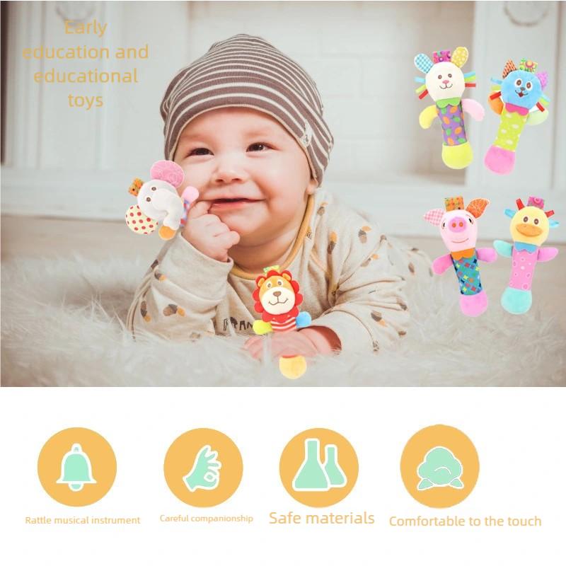 Hand Soft Crank Baby Rattles Cartoon Animal Plush Toys With Bb Call Voice Squeaky Sensory Travel Accessory For Toddlers