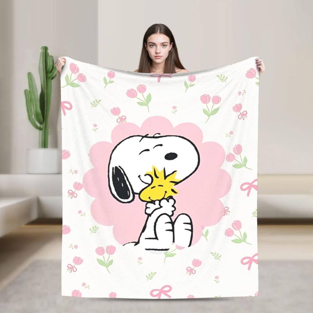 Snoopy Listen to music Blankets Fleece Spring Autumn Cartoon  Multifunction Super Warm Throw Blanket for Home Plush Thin Quilt