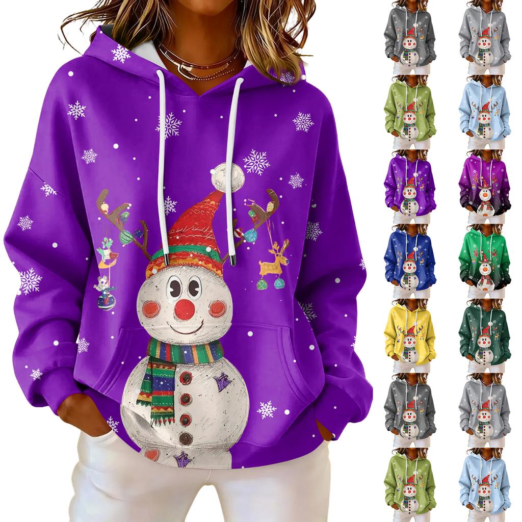 Women's Loose Comfortable Casual Fashion V-Neck Christmas Print Long Sleeve Hoodie