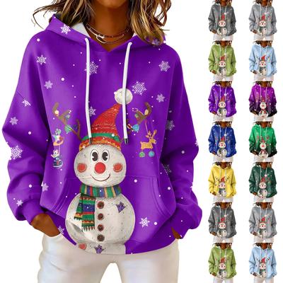 Sudadera con Capucha de Manga Larga para Mujer, Holgada, Cómoda, Casual, a la Moda, con Cuello en V y Estampado Navideño