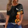Women's Short Sleeve Halloween and Pumpkin Print T-Shirt, Casual Round Neck Pullover Top for Women