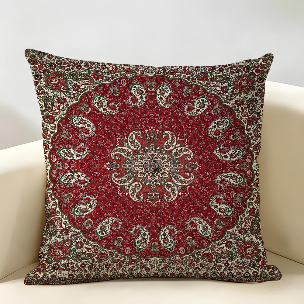Bohemian Check Pattern Cushion Cover Natural Linen Organic Fabric DoubleSided Printing Room Sofa Decor Pillow Case